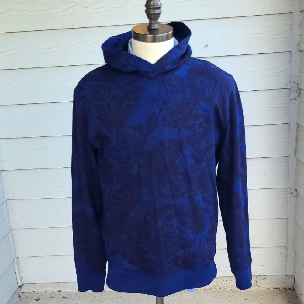 ROBERT GRAHAM Blue Black Floral Abstract Sz L Pullover Hoodie Sweater Sweatshirt